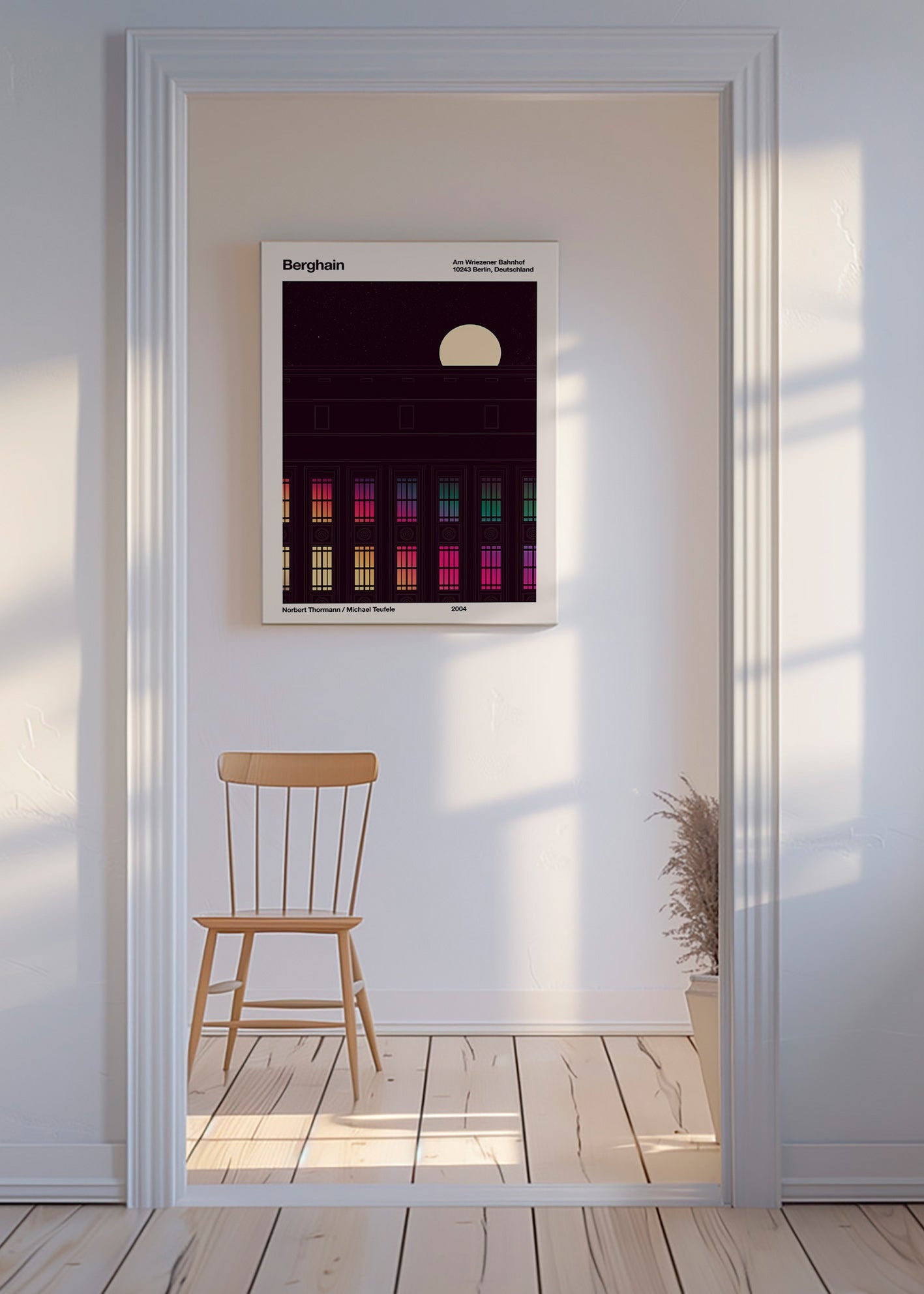 Byplakat med oplyst facade