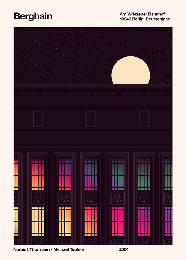 Byplakat med oplyst facade
