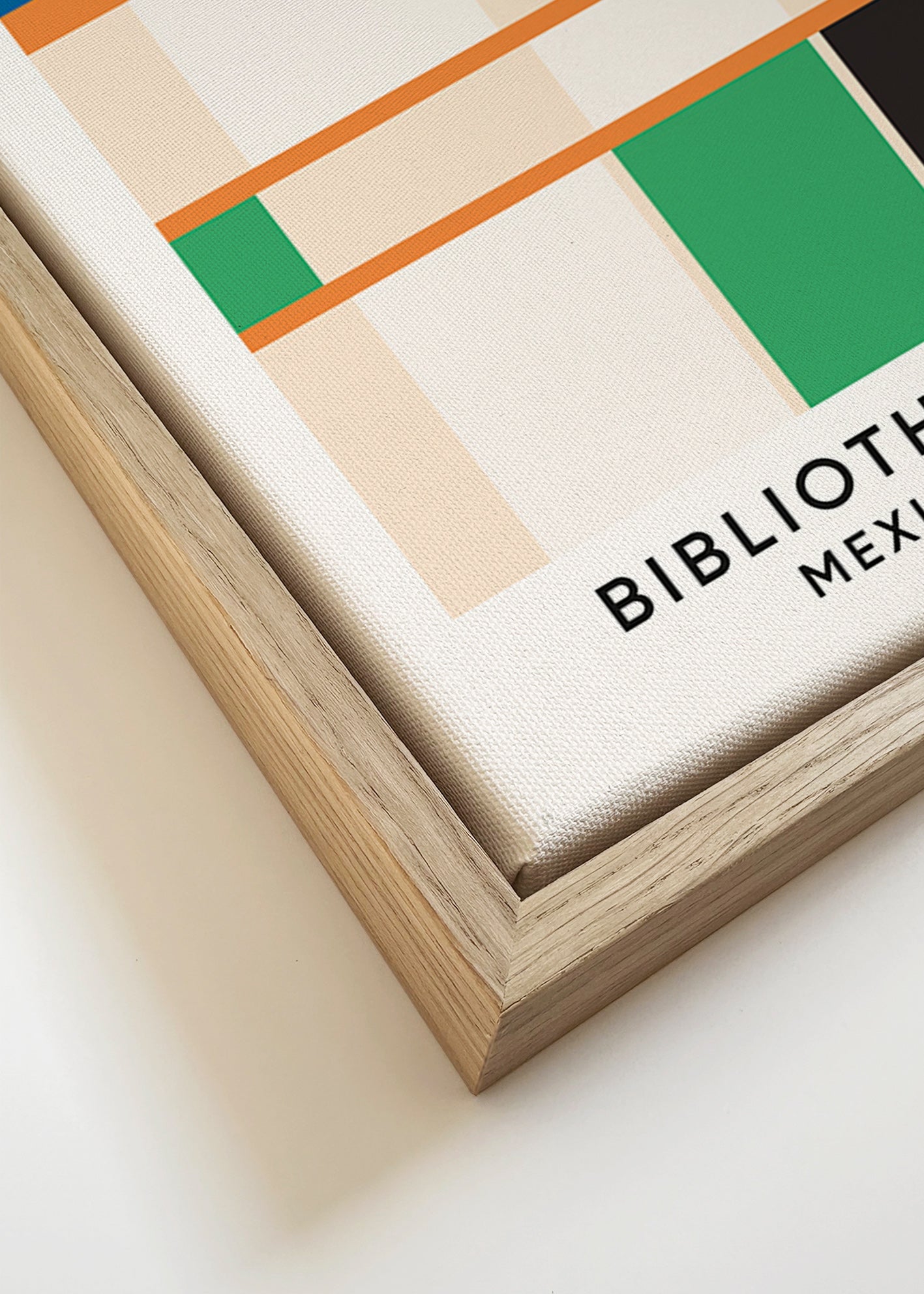 Geometrisk plakat med blokke og typografi 'Bibliothèque'