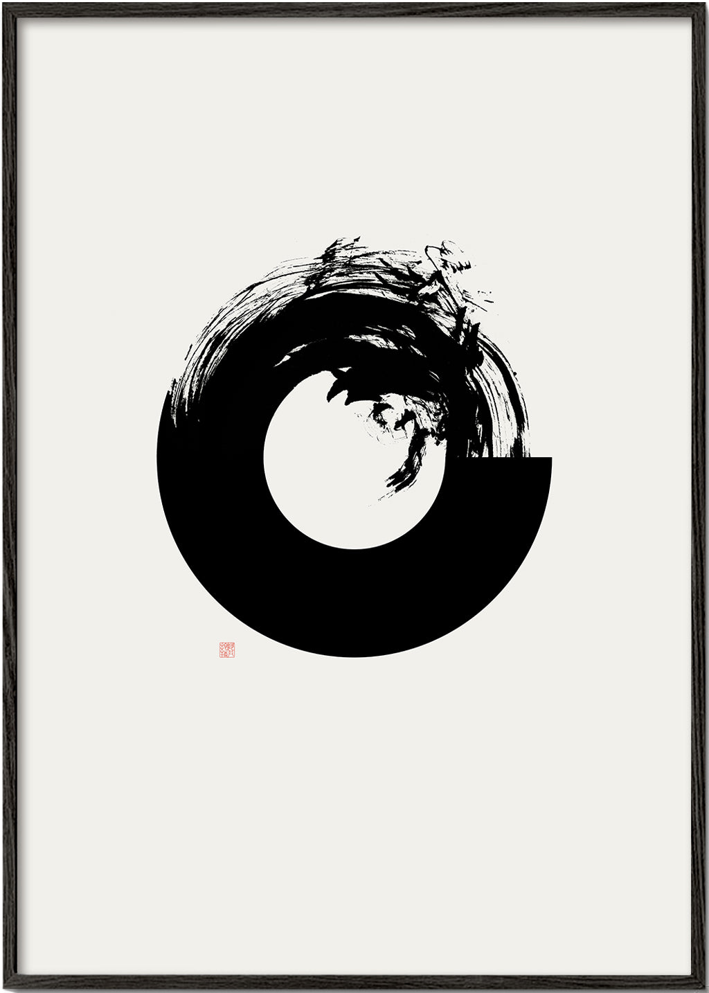 Sort-hvid kunst med minimalistisk enso-cirkel