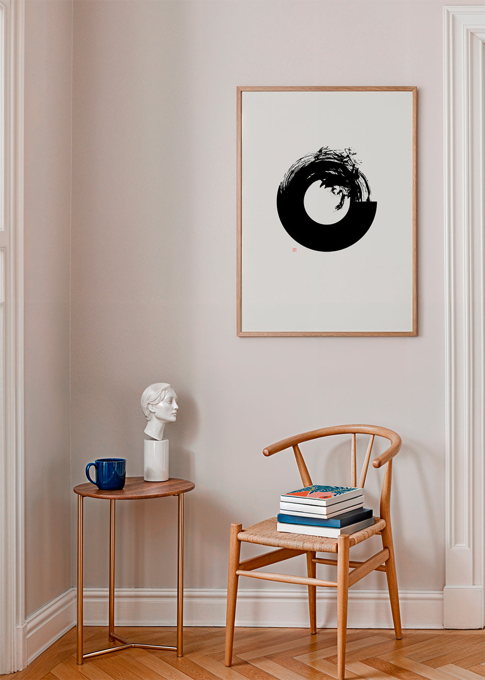 Sort-hvid kunst med minimalistisk enso-cirkel