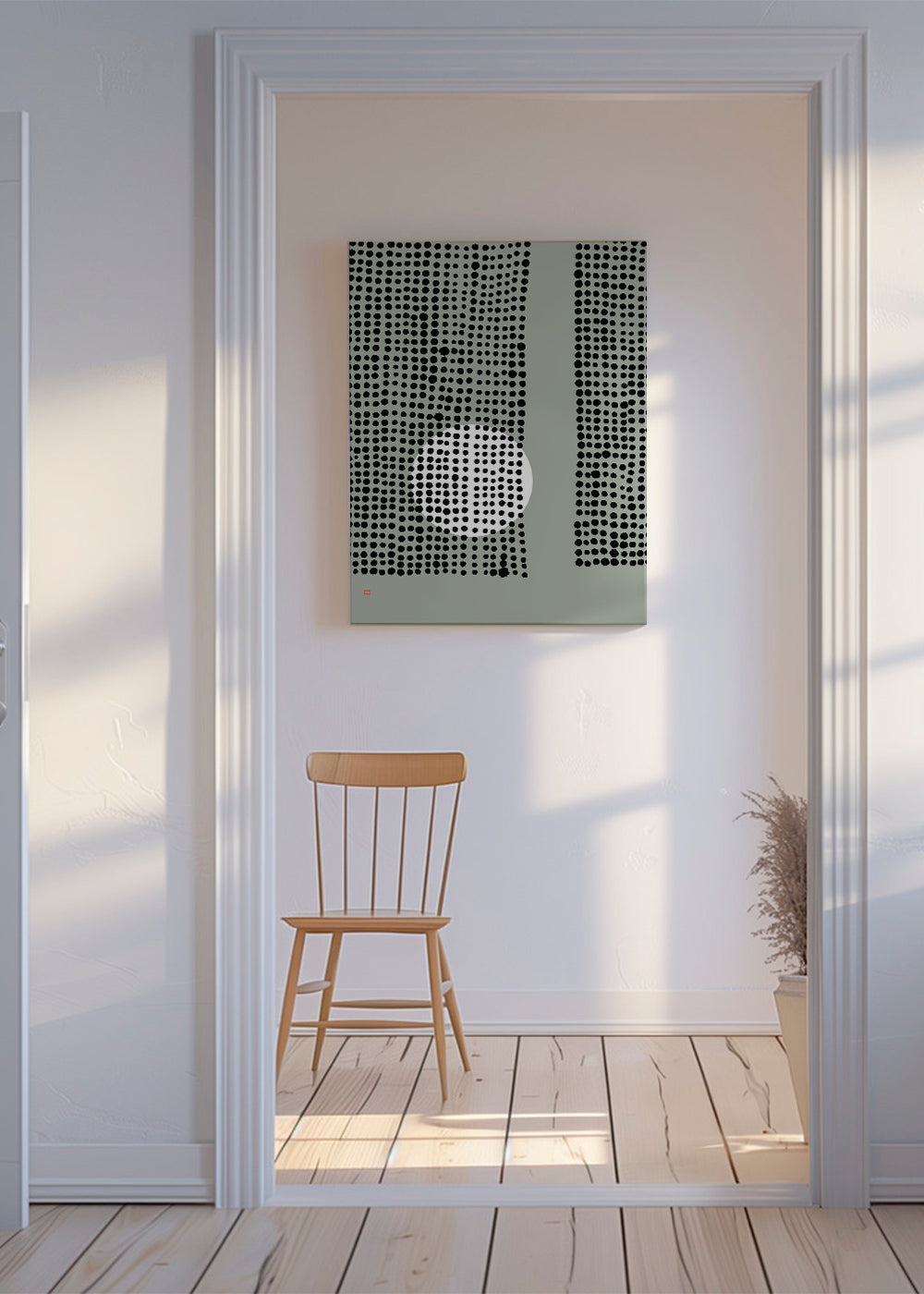 Abstrakt kunst: prikket måne lodret