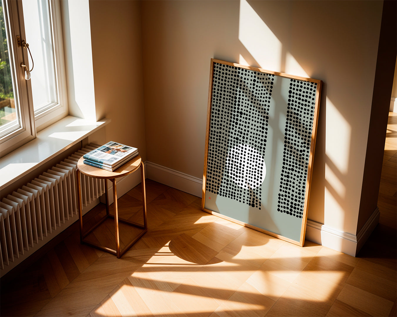 Abstrakt kunst: prikket måne lodret