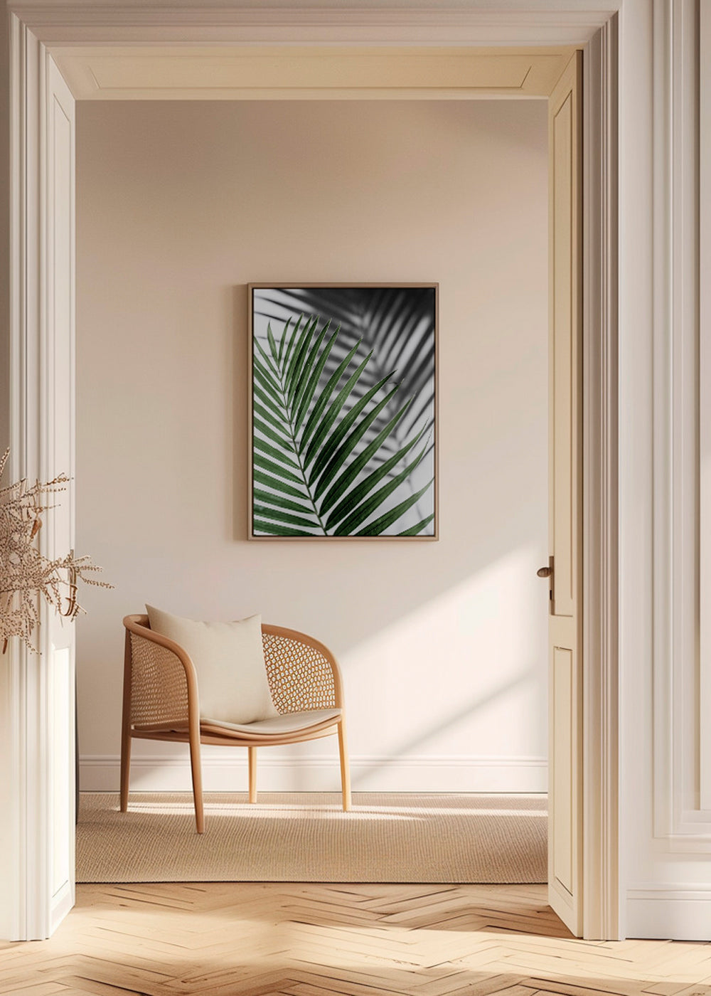Botanisk plakat med palmeblad tæt på