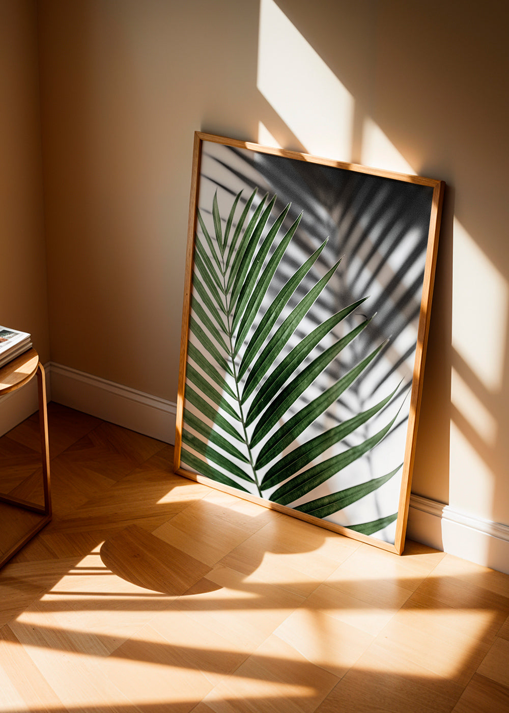 Botanisk plakat med palmeblad tæt på
