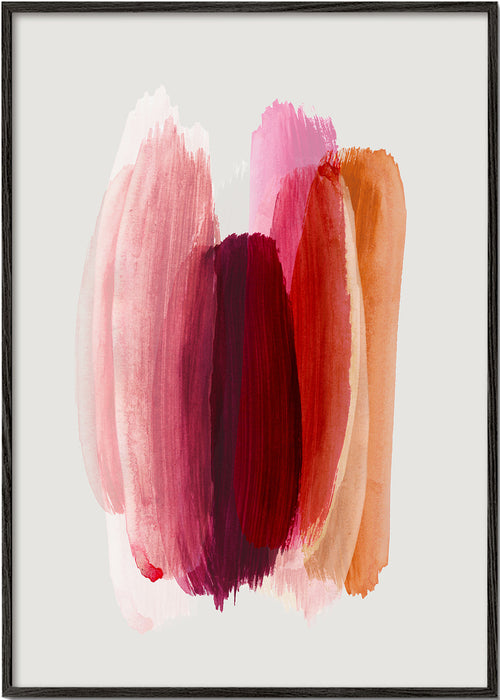 Abstrakt maleri med rosa og orange penselstrøg