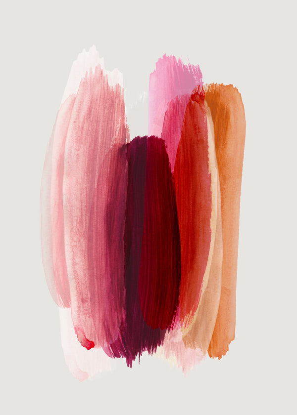 Abstrakt maleri med rosa og orange penselstrøg