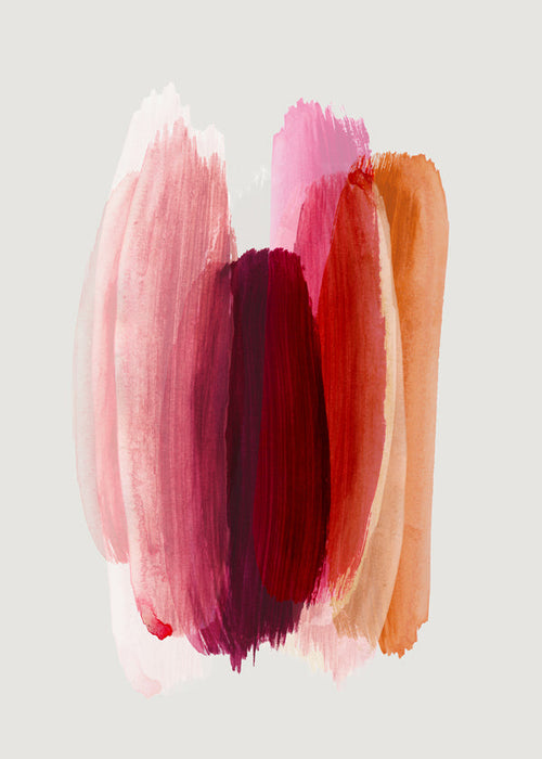 Abstrakt maleri med rosa og orange penselstrøg