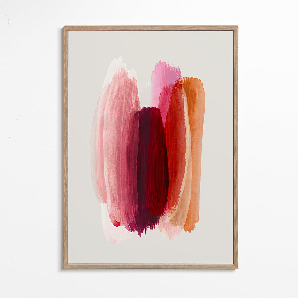 Abstrakt maleri med rosa og orange penselstrøg