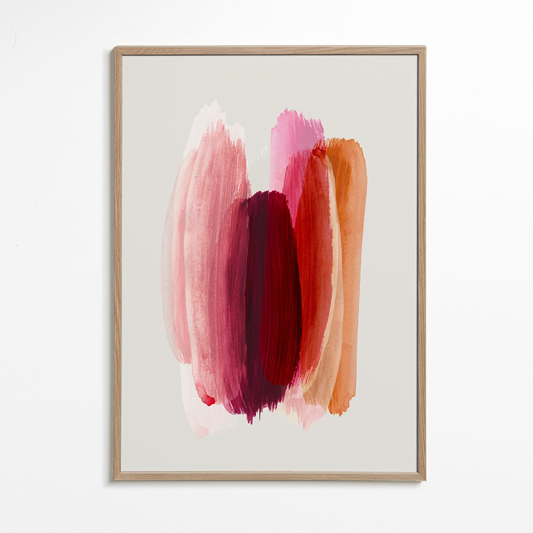 Abstrakt maleri med rosa og orange penselstrøg