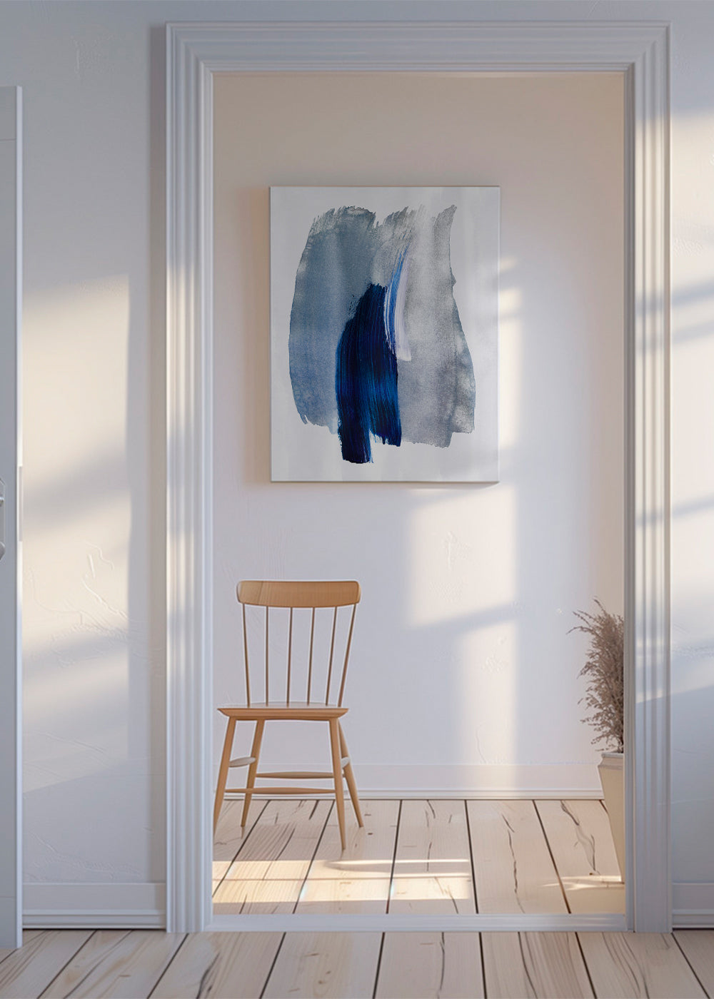 Abstrakt maleri med blå penselstrøg
