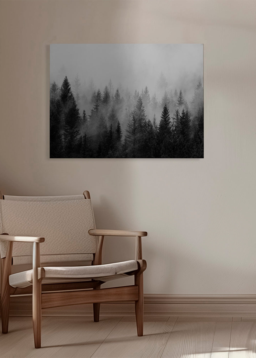 Sort-hvid kunst: tåget skov panoramisk