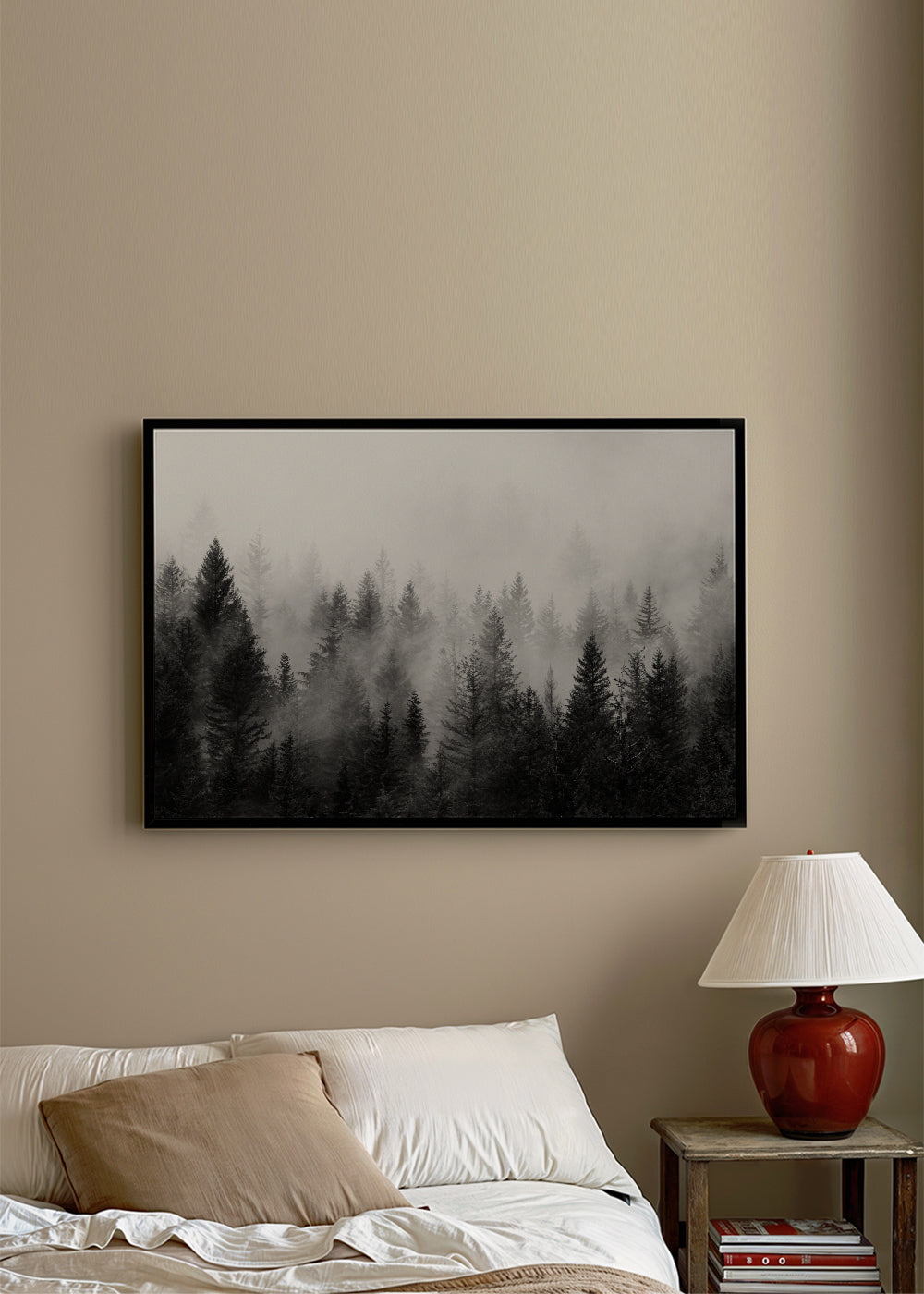 Sort-hvid kunst: tåget skov panoramisk