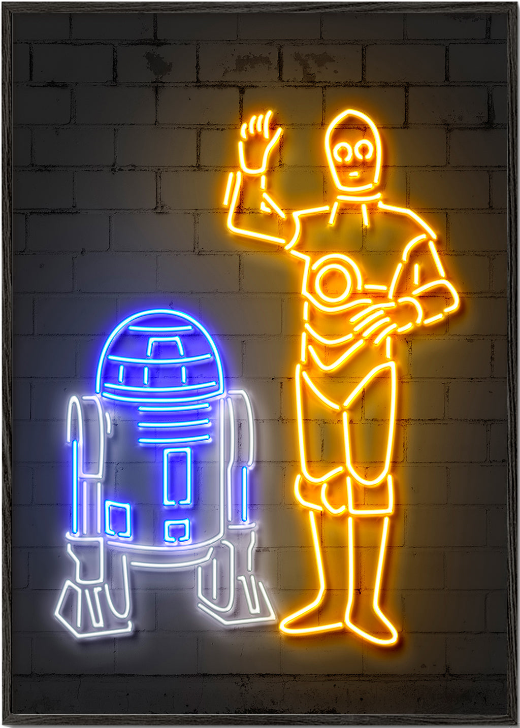Neon-robotillustration til væg