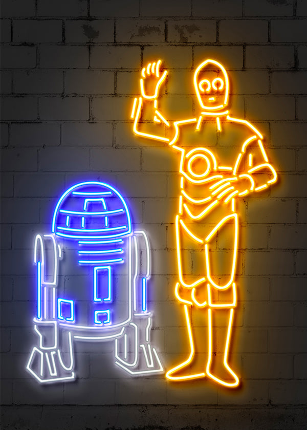 Neon-robotillustration til væg