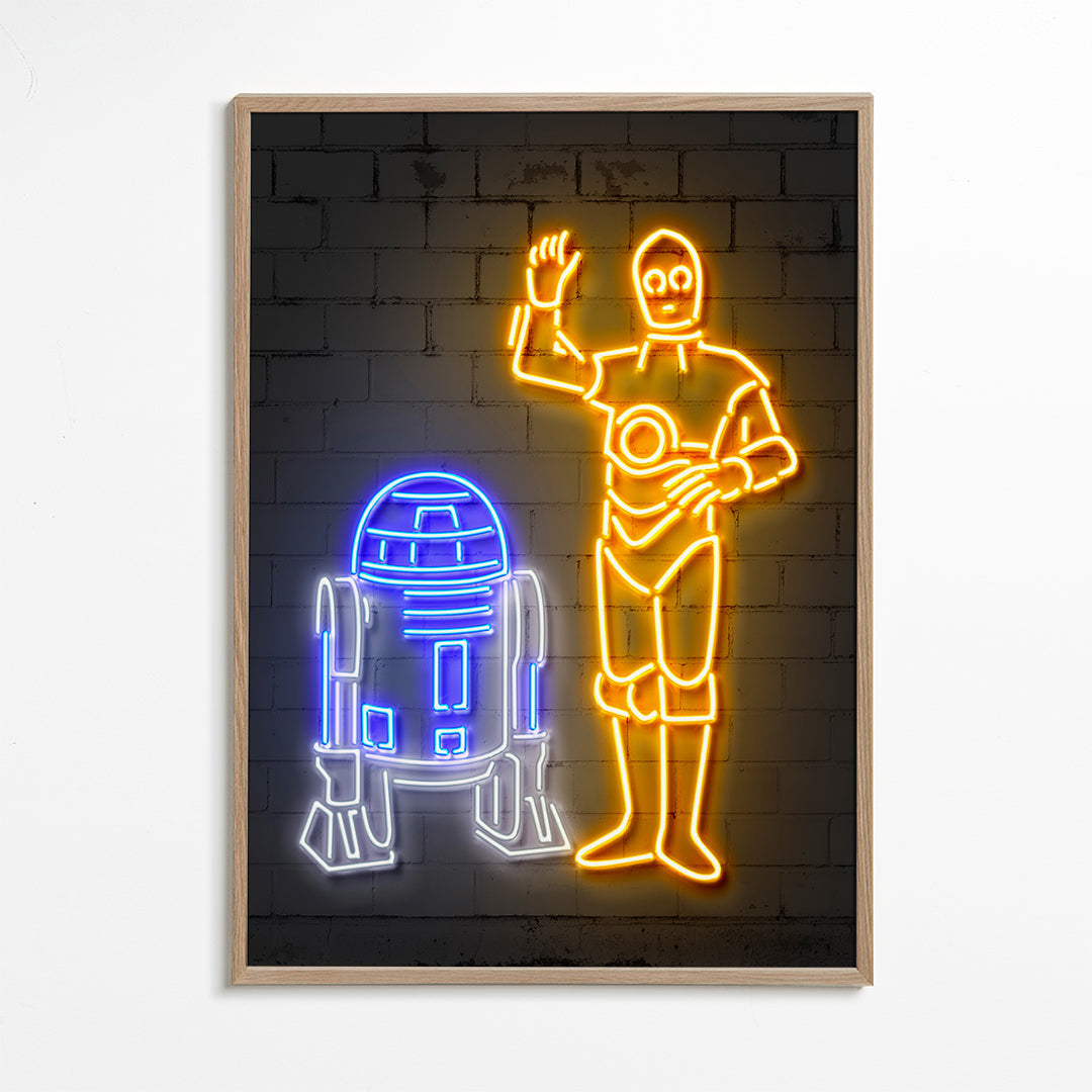 Neon-robotillustration til væg