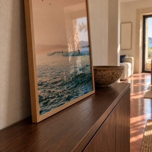Sunset Surf - Framed poster in an interior