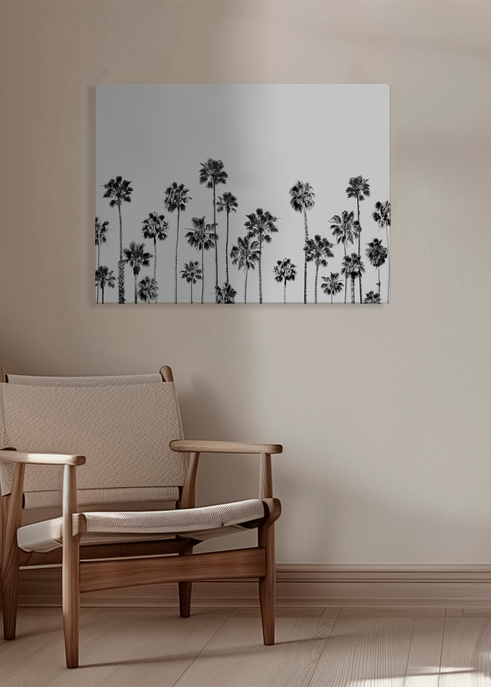 Botanisk plakat med palmer i sort-hvid