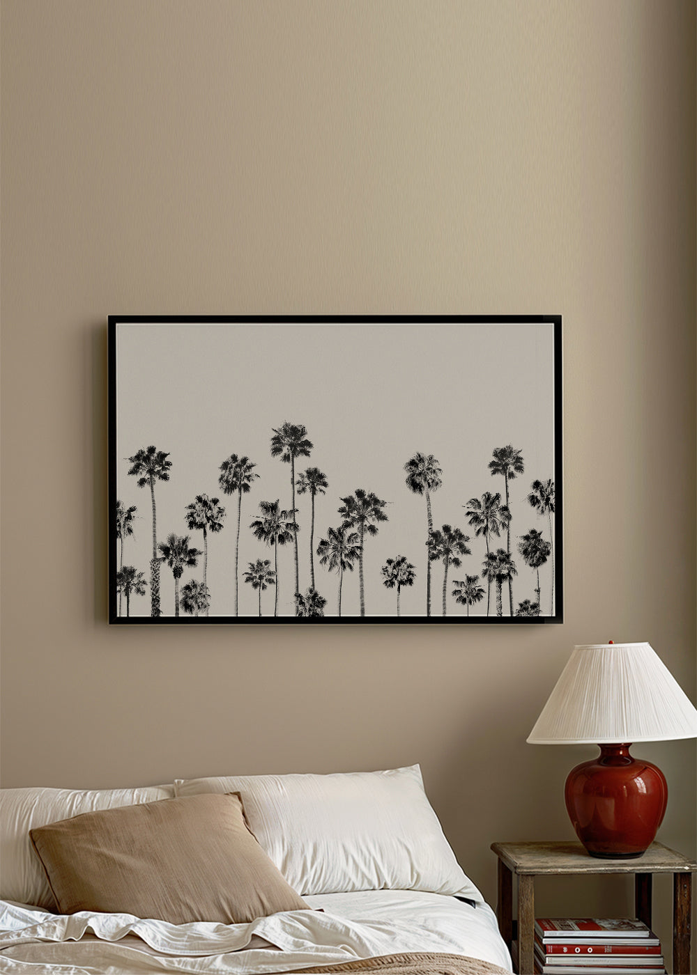 Botanisk plakat med palmer i sort-hvid
