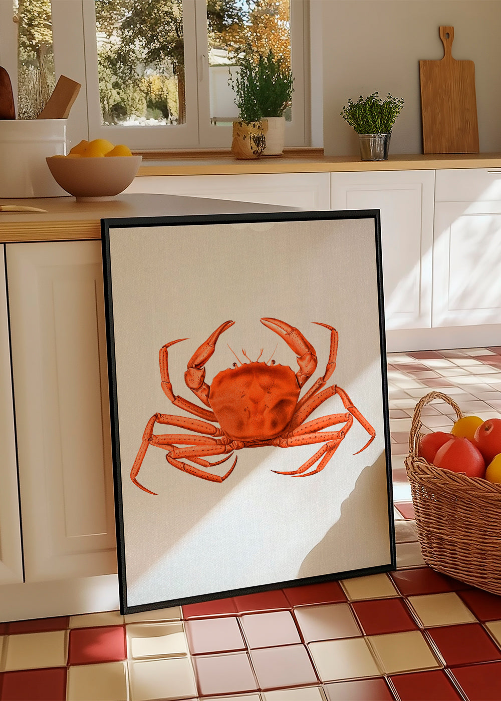 Kunstværk orange akvarel krabbe