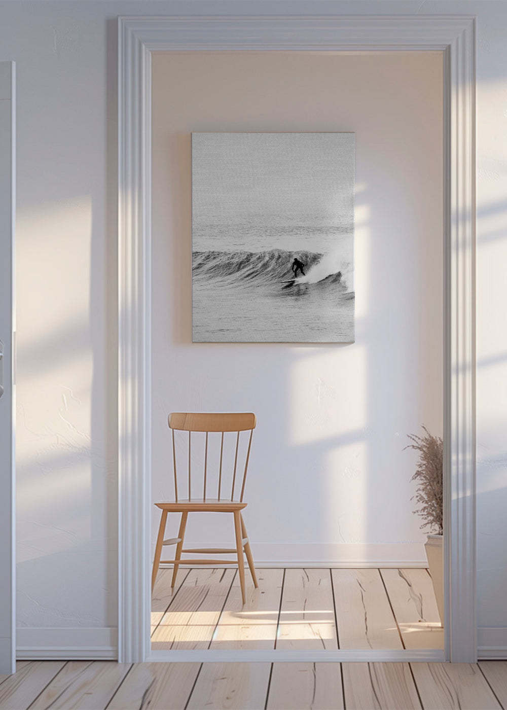 Sportkunst: surfer på bølgen