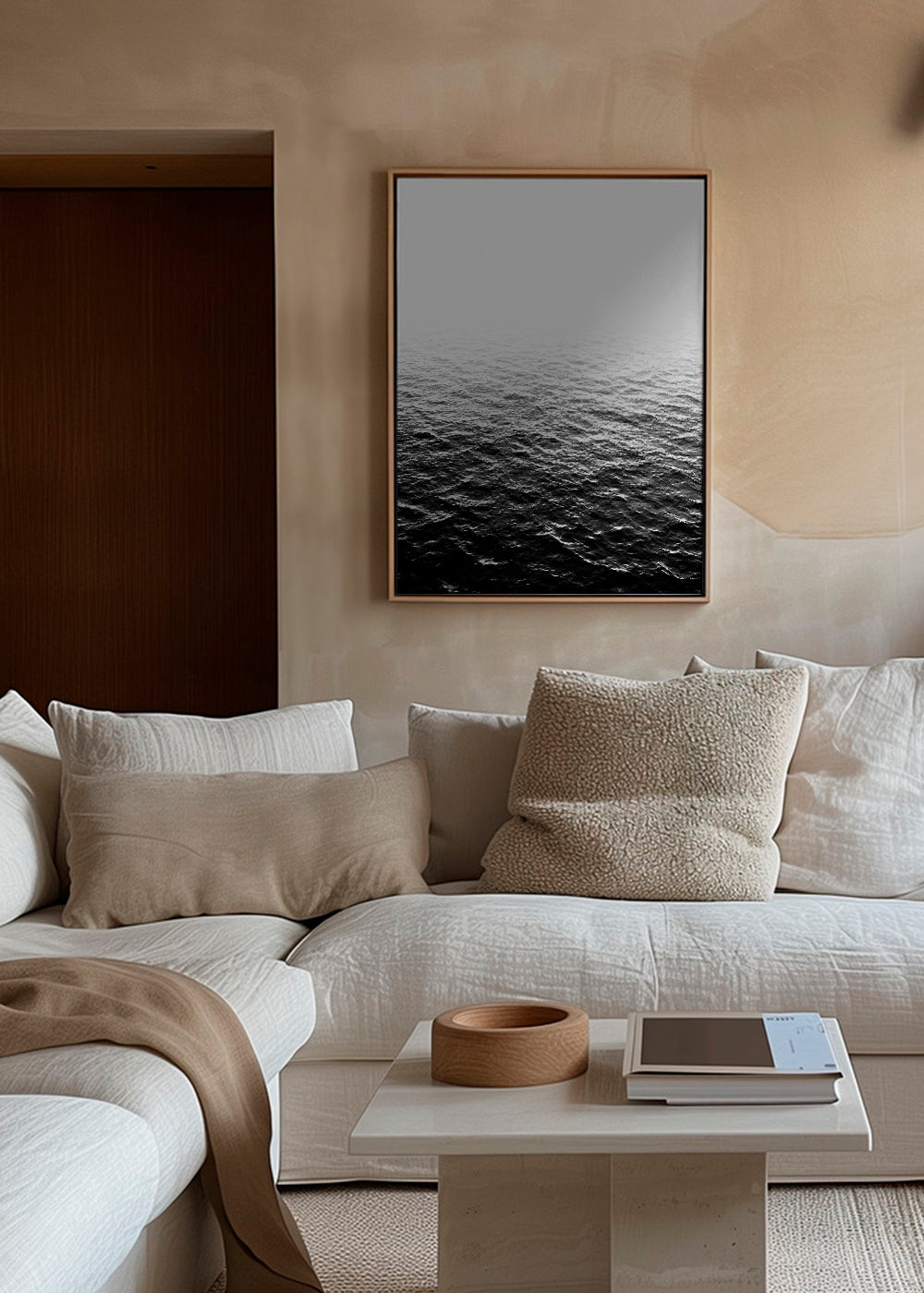 Sort-hvidt foto af havet