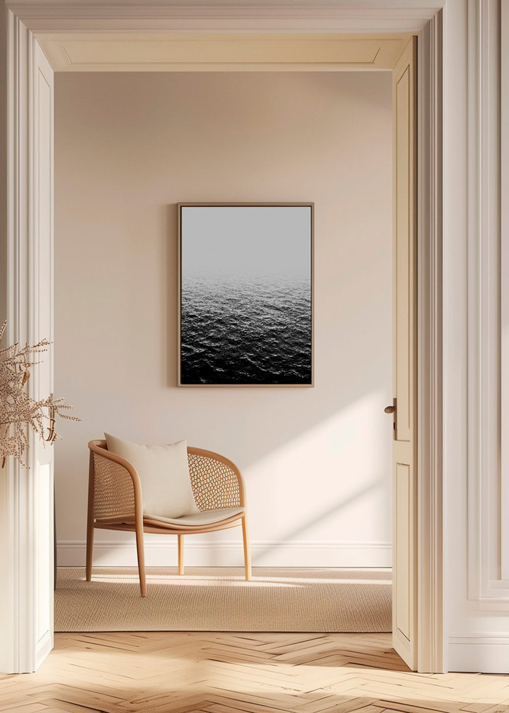 Sort-hvidt foto af havet