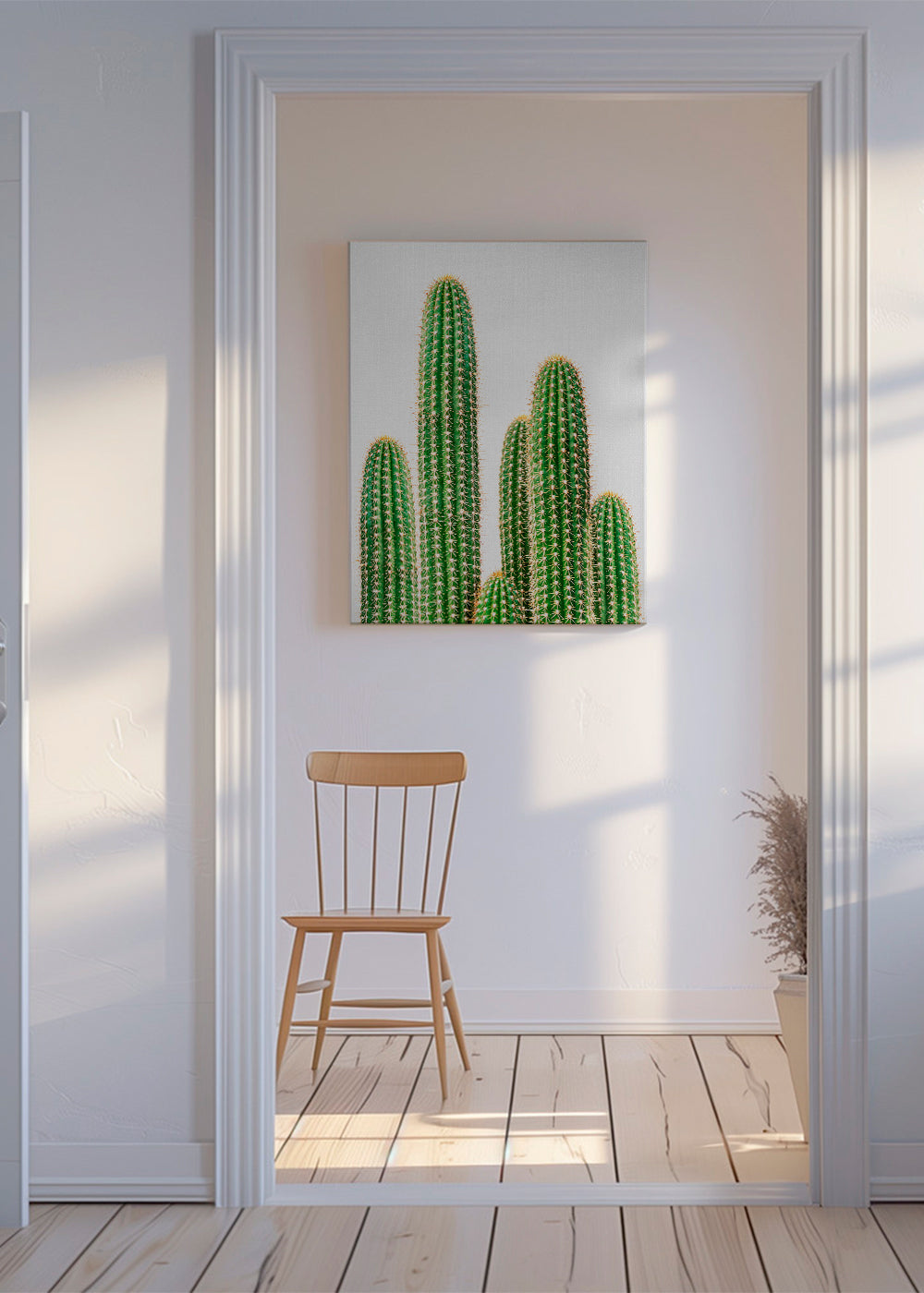Botanisk plakat: søjlekaktus på hvid baggrund