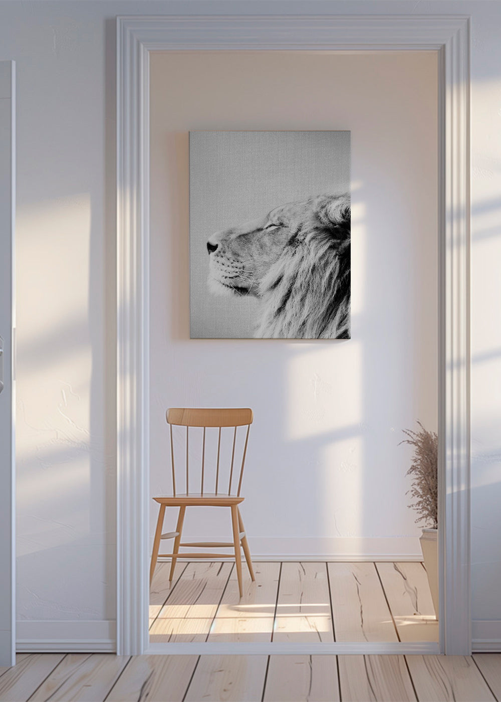 Løveprofil i sort-hvid
