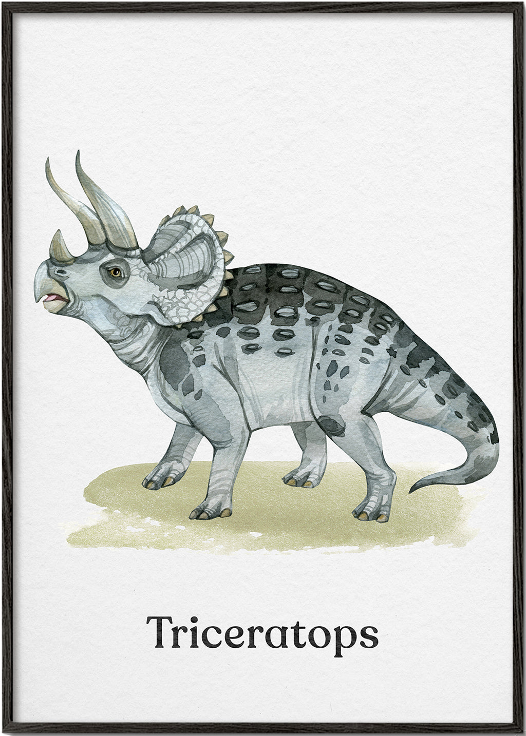 Kunstværk Triceratops akvarel illustration