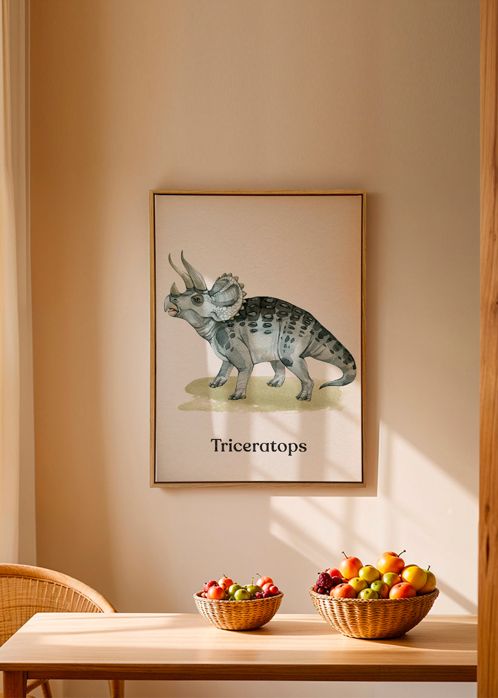 Kunstværk Triceratops akvarel illustration