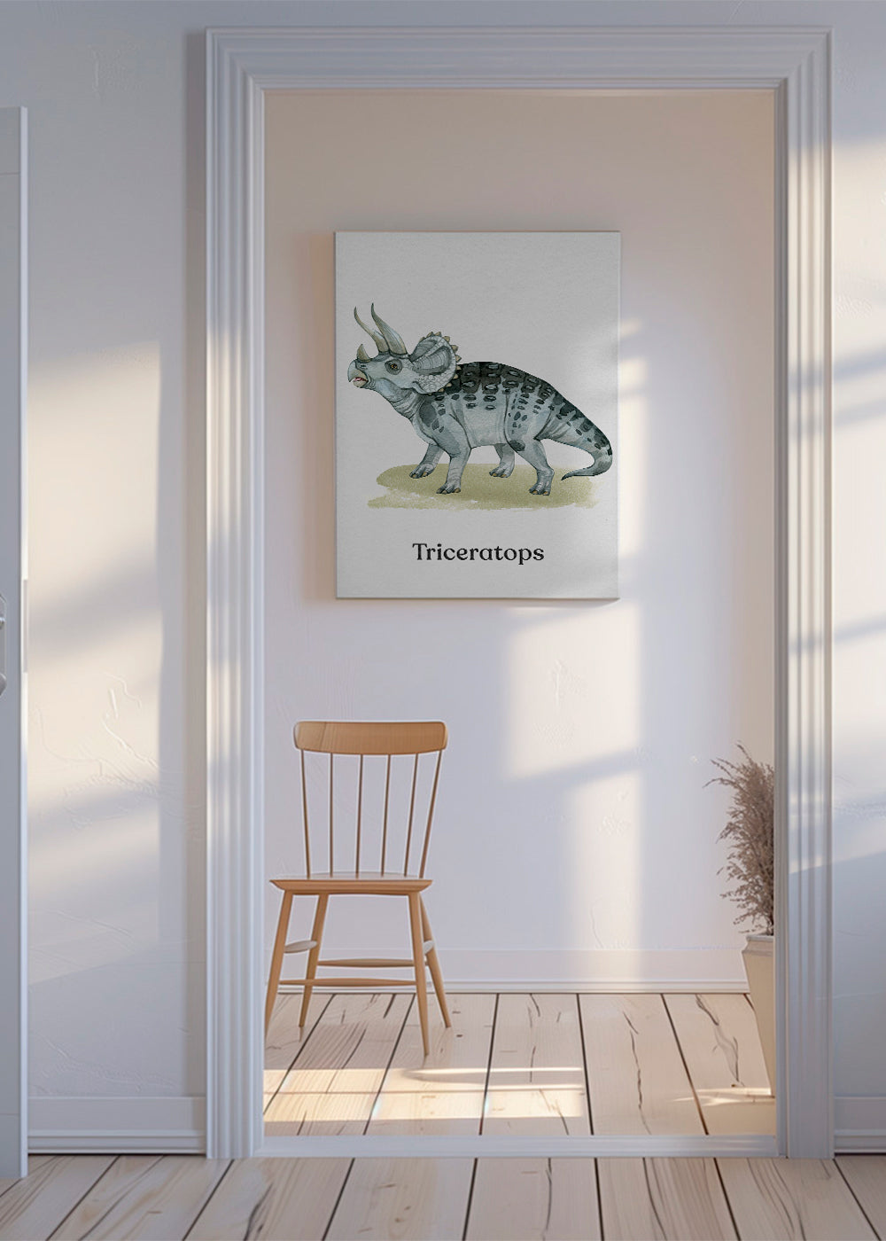 Kunstværk Triceratops akvarel illustration