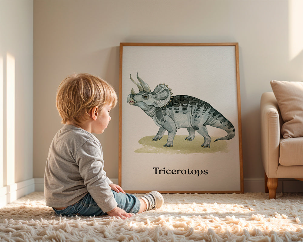 Kunstværk Triceratops akvarel illustration