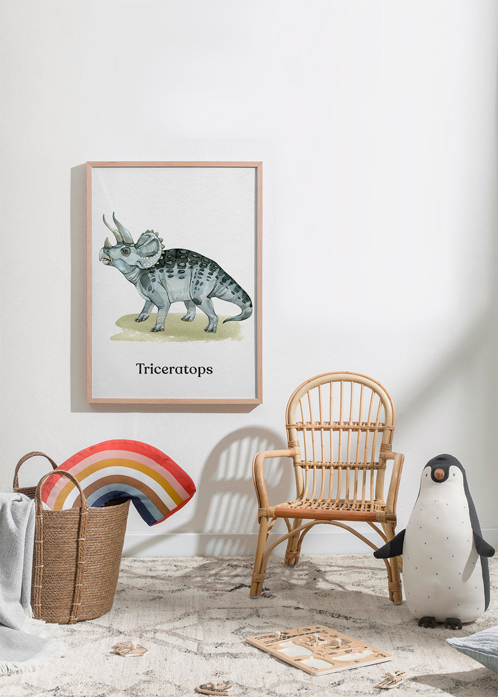 Kunstværk Triceratops akvarel illustration