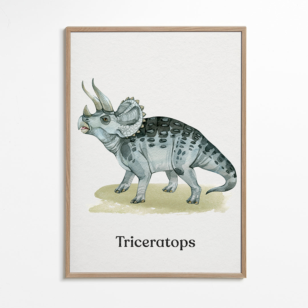 Kunstværk Triceratops akvarel illustration