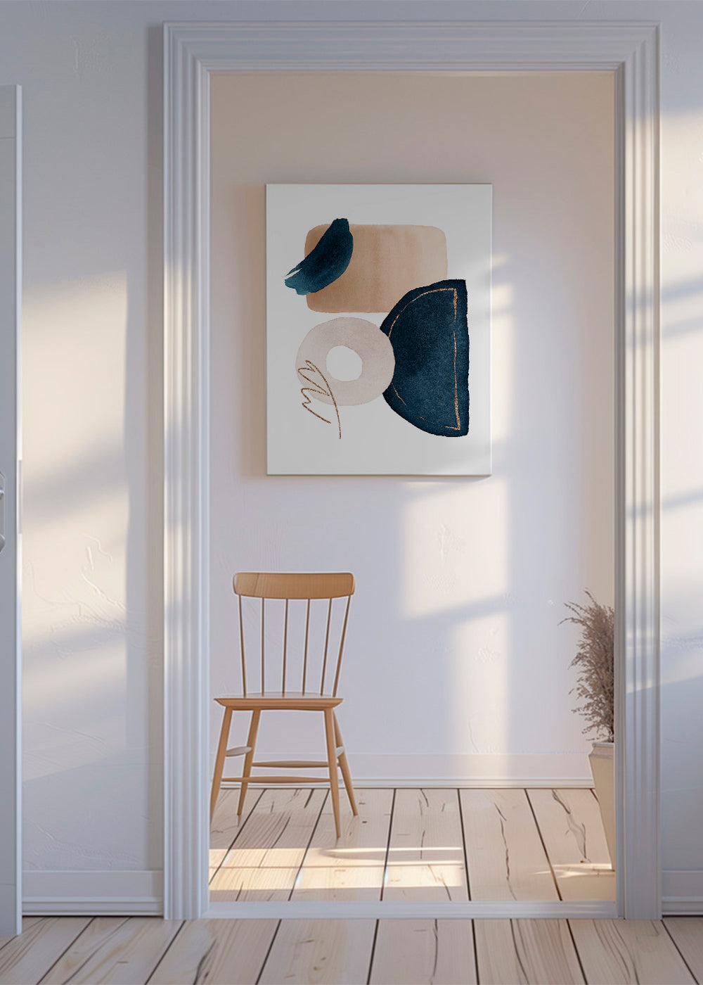 Abstrakt maleri med navy akvarelformer