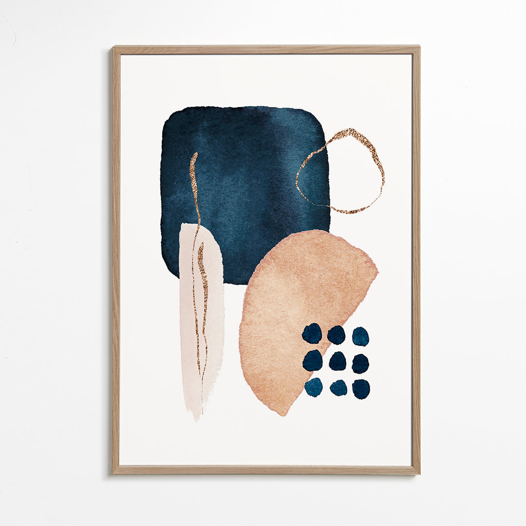 Abstrakt kunst akvarel navy og beige