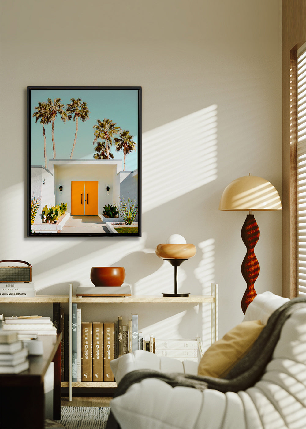 Minimalistisk dørfotografi med palmer