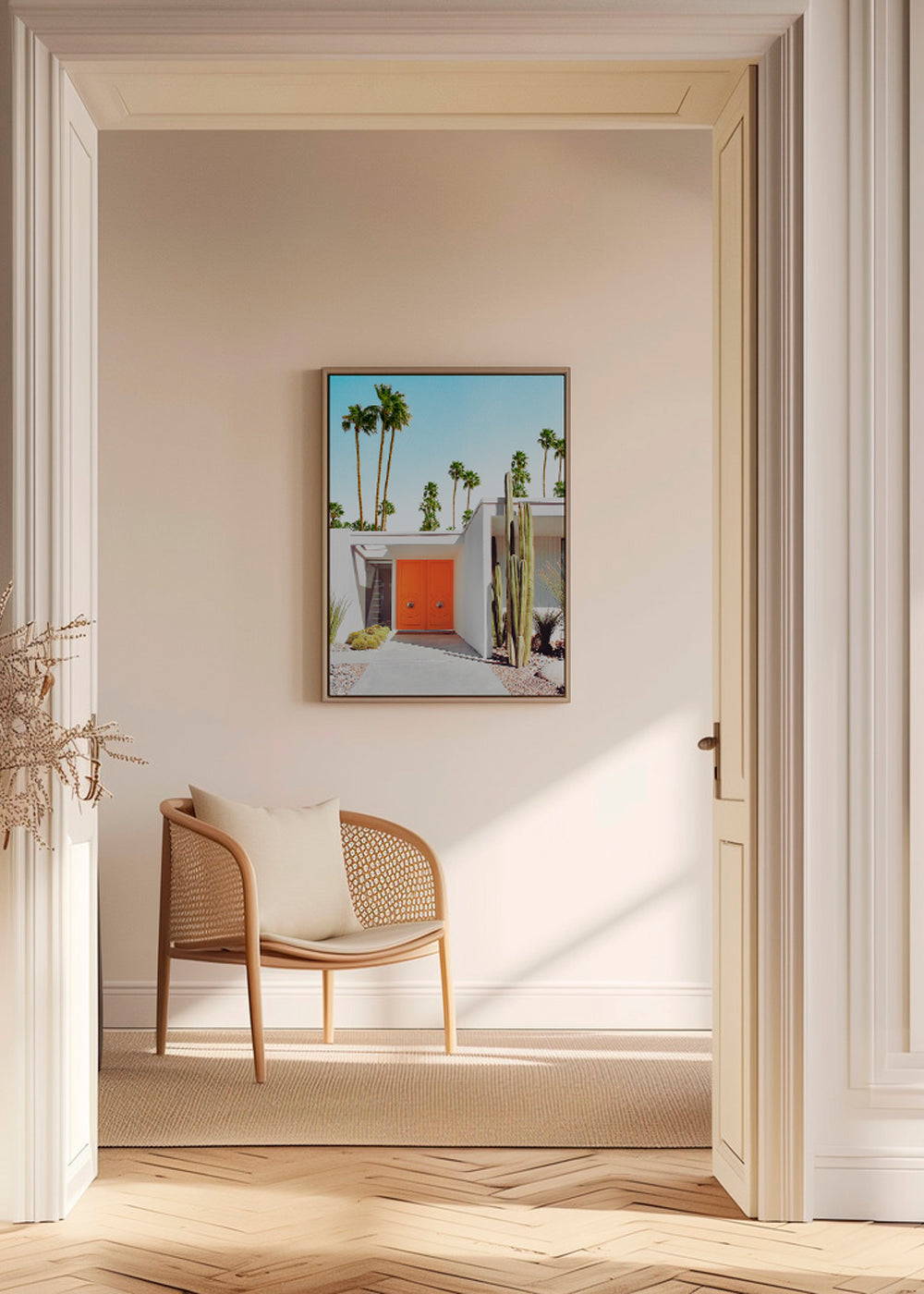 Botanisk plakat Palm Springs orange dør