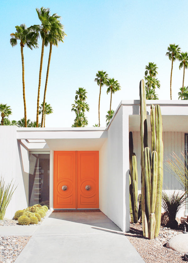 Botanisk plakat Palm Springs orange dør