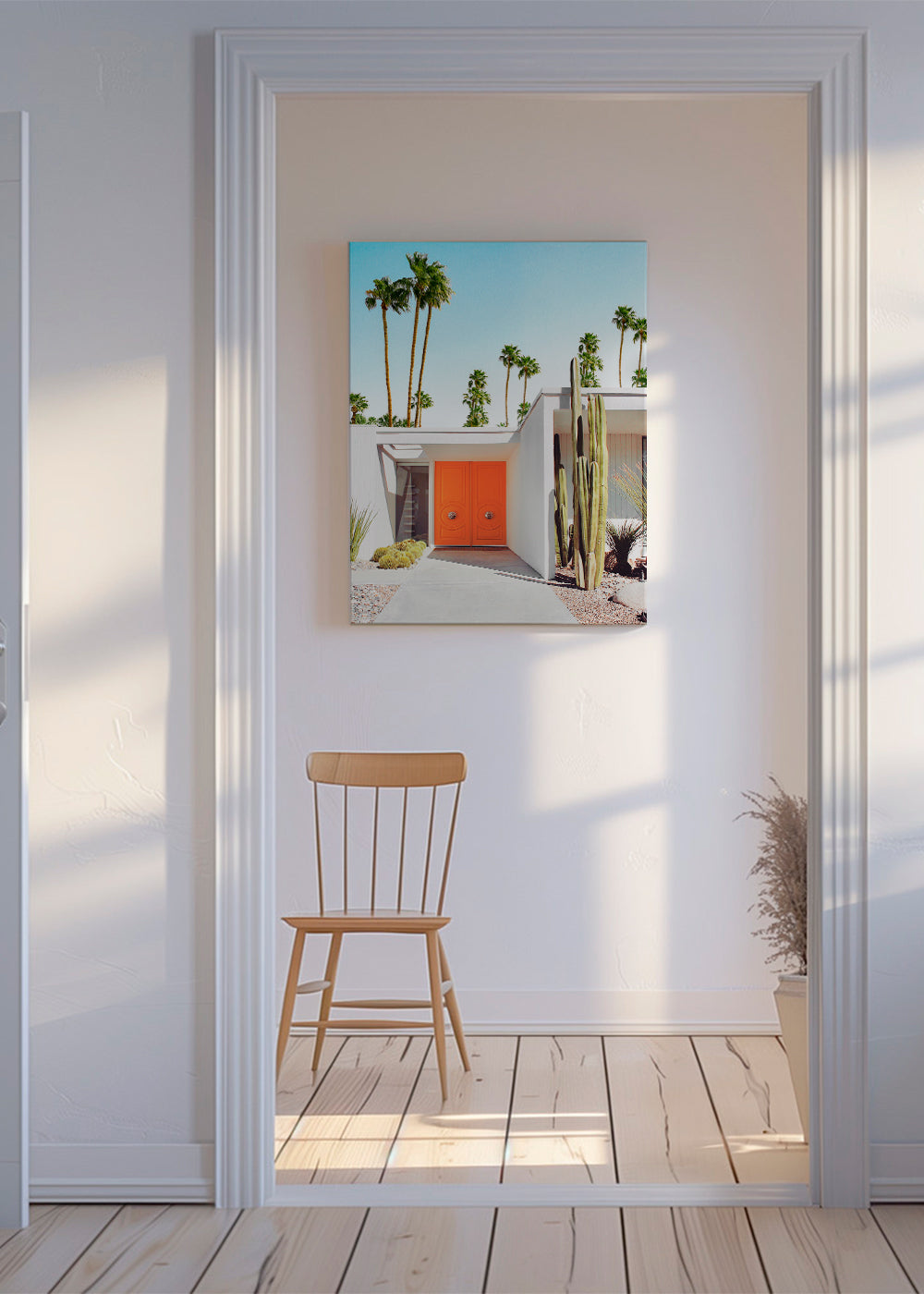 Botanisk plakat Palm Springs orange dør
