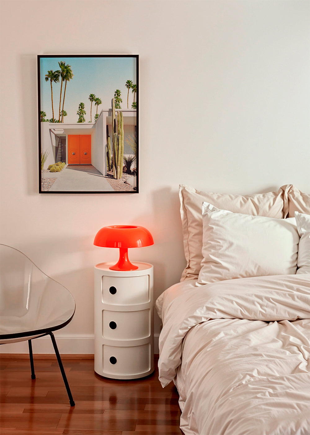 Botanisk plakat Palm Springs orange dør