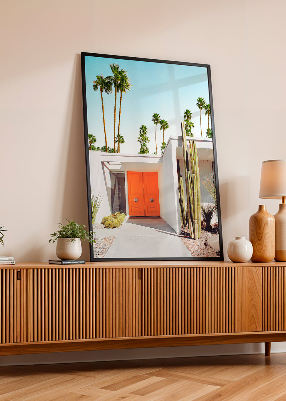 Botanisk plakat Palm Springs orange dør