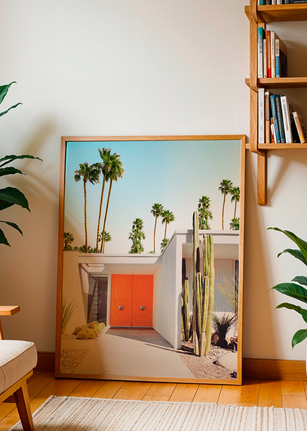 Botanisk plakat Palm Springs orange dør