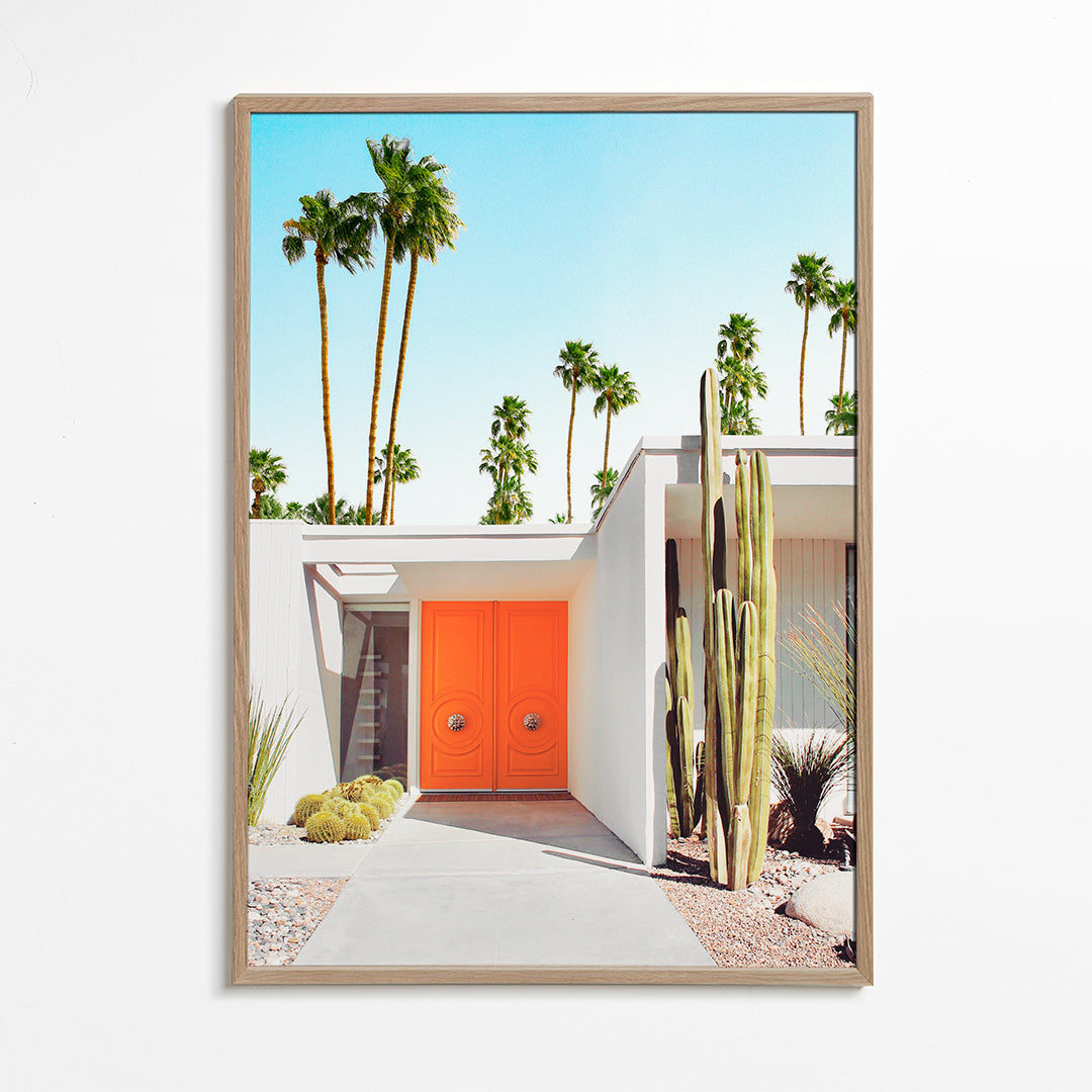Botanisk plakat Palm Springs orange dør