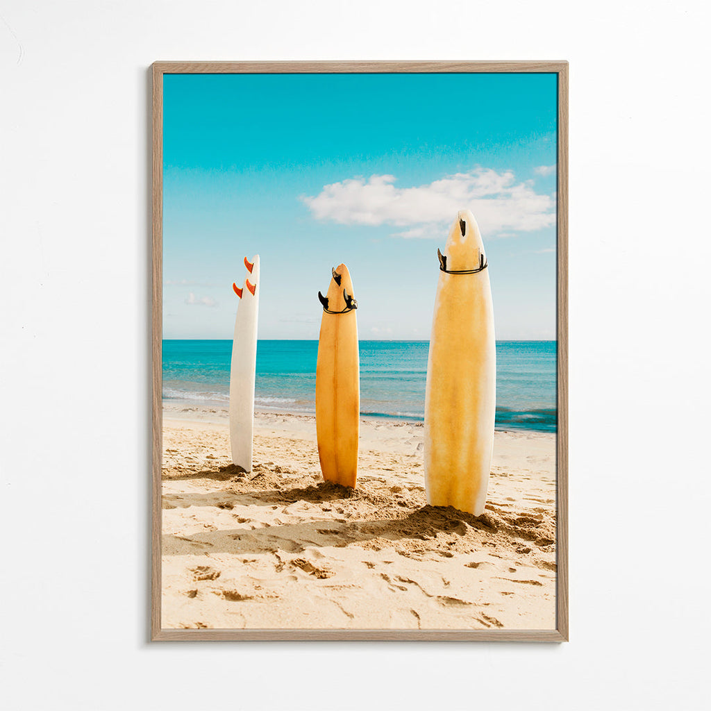 Surfbrætter på solrig strand