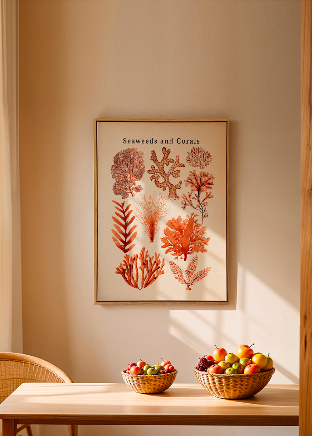 Botanisk plakat: tang og koraller sepia