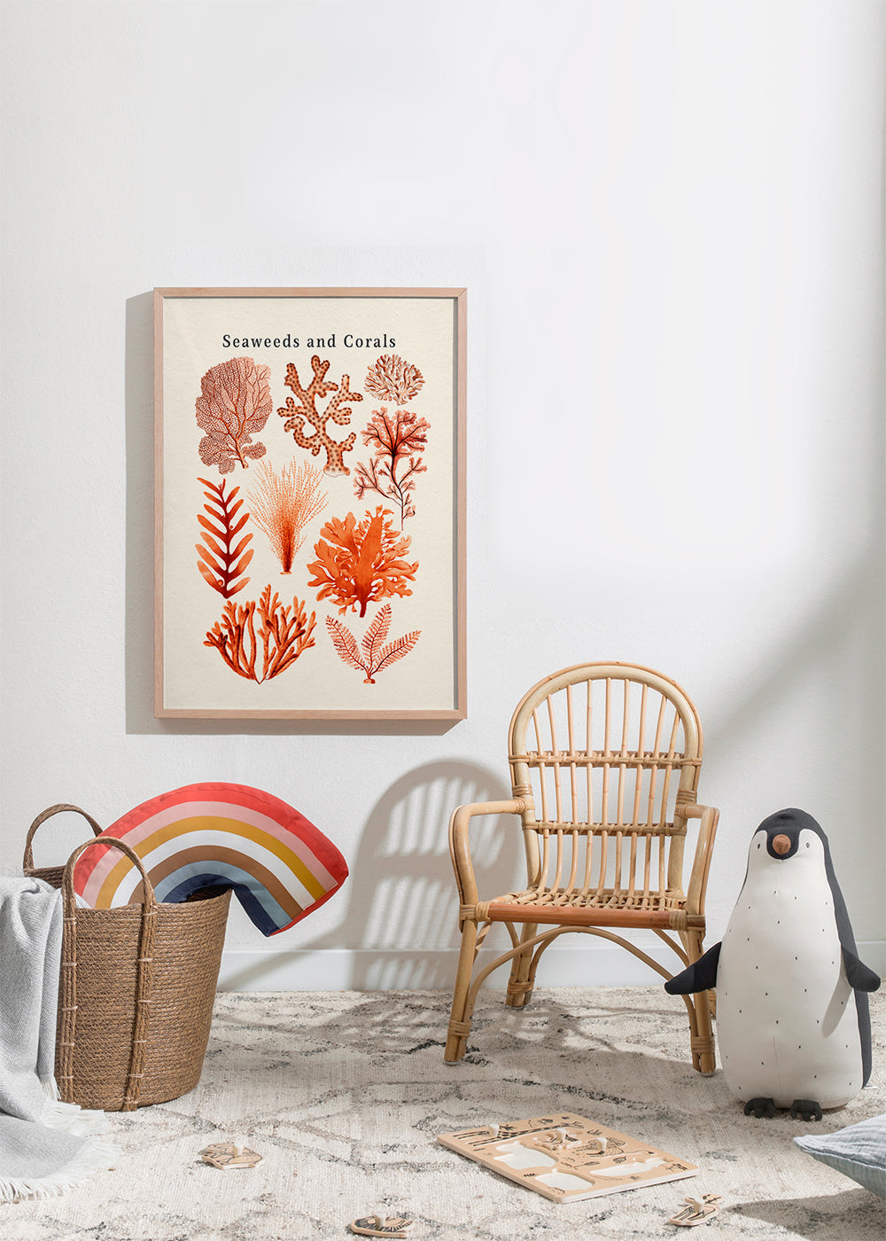 Botanisk plakat: tang og koraller sepia