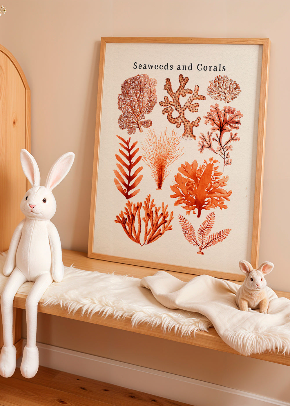 Botanisk plakat: tang og koraller sepia