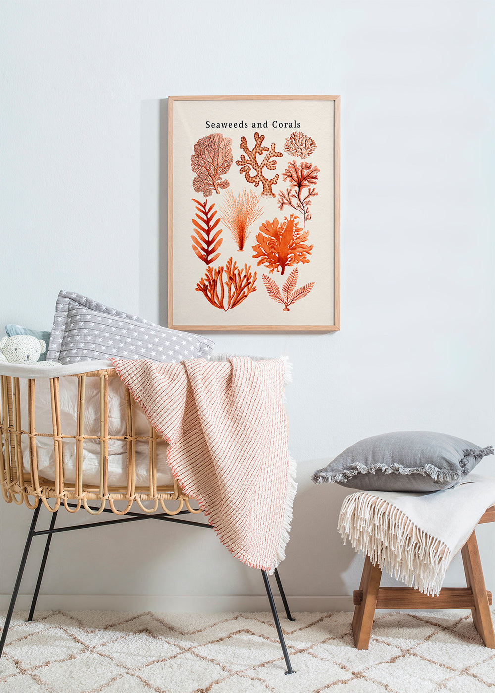 Botanisk plakat: tang og koraller sepia